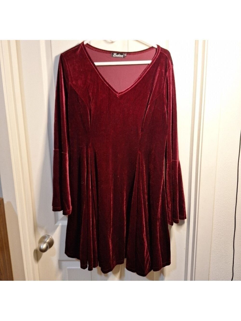 Red Velvet Mini Dress Flared Sleeves Y2K Vintage